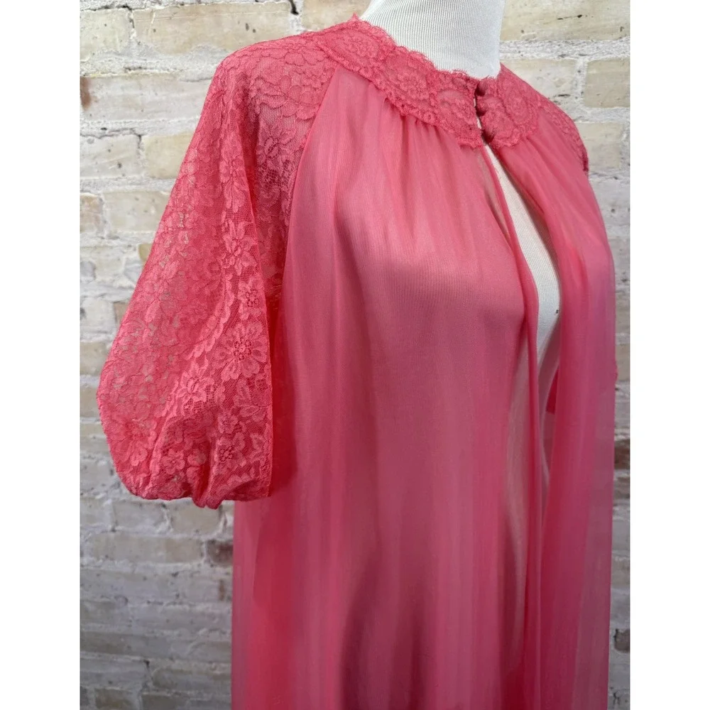 Pink Chiffon Nightgown Peignoir Robe Barbie Ballerina Sissy Coquette Vintage 60s - Picture 13 of 15